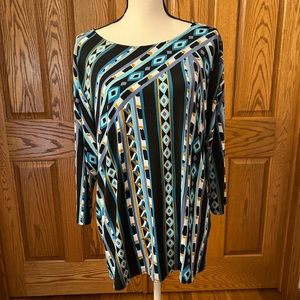 Bob Mackie Wearable Art Tunic in Contemporary Black and Blue Print, Size XL